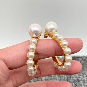 Pearl Hook Shape 18K Gold Plated Post Earrings